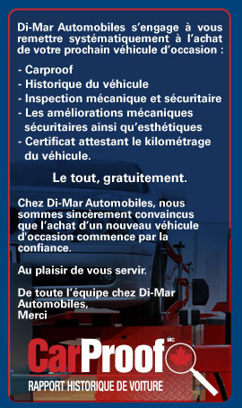 CarProof, rapport historique de voiture disponible chez Di-Mar Automobiles CarProof